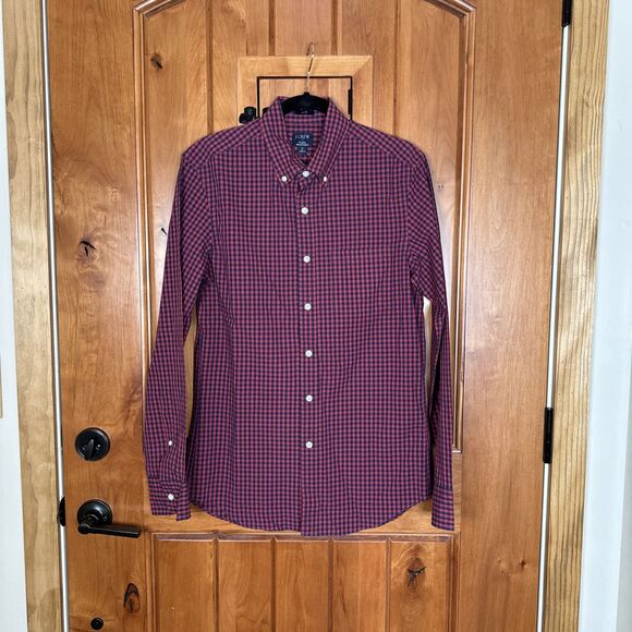 J Crew Shirt Mens S Red Blue Check Slim Flex Wash Button‎ Down Long Sleeves NWT - Picture 1 of 12